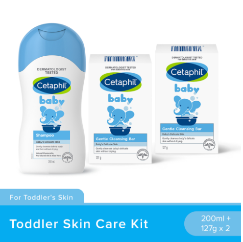 (Toddler Healthy Skin Kit) 2 pcs Cetaphil Baby Bar 127g + Baby Shampoo 200ml