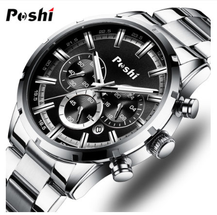 POSHI Original Waterproof Men's Watch Stainless Steel Automatic Date Sport Quartz Watches 04