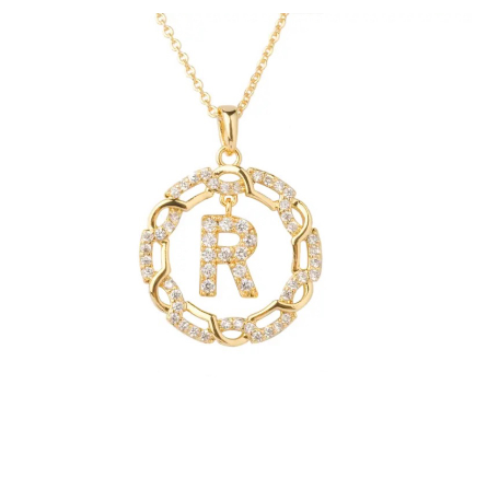 YH 18K Thai gold plated lnitials Pendant A-Z Letter Necklace For Women （3lengths Free Adjustment）R