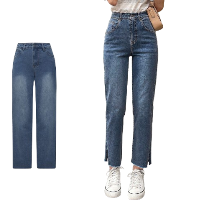 Lovito Women Casual Plain Button Pocket Split Jeans L70AD074 (Blue)
