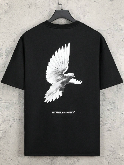 Manfinity Homme Men T-Shirts Baggy Crew Neck Drop Shoulder Short Sleeve Graphic Tee Summer