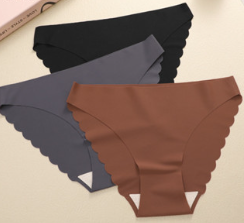 Seamless Panties for Women Wave Edge Brief Traceless Ice Silk Soft Underwear Solid Color Lingerie