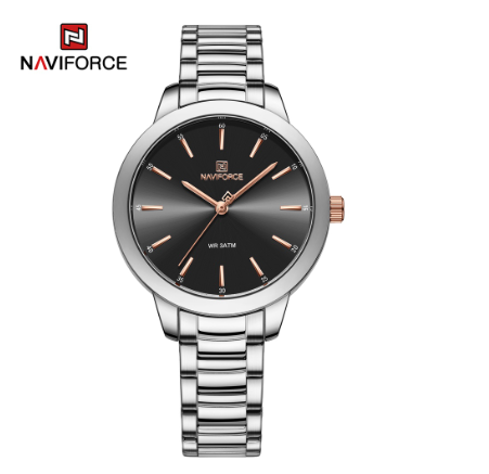 Naviforce Women Top Brand Luxury Crystal Rose Gold Steel Ladies Bracelet Date Girl Clock SILVER BLACK
