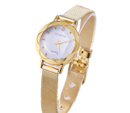 GENEVA Fashion Women Diamond Gold Silver Steel Watch