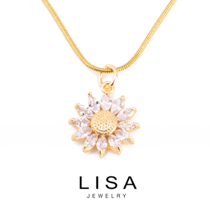 LISA Jewelry 18K Gold Necklace, Flower Shape Necklace Pendant Free Shipping 19n