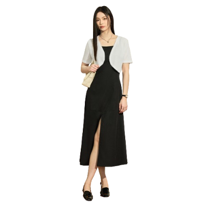 Lovito Women Elegant Plain Split Front Draped Textured Fabric Skirt Set L73AD052