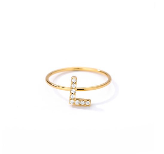 Maxzone Initial Letter Rings For Women Stainless Steel Gold Ring A-Z Letters Finger Ring Couple Wedding Aesthetic Jewelry Gift L