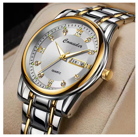 Binbond Original Luxury Men's Watch Gold Luxury Stainless Steel Waterproof Business Luminous Calendar Men's Watch M3