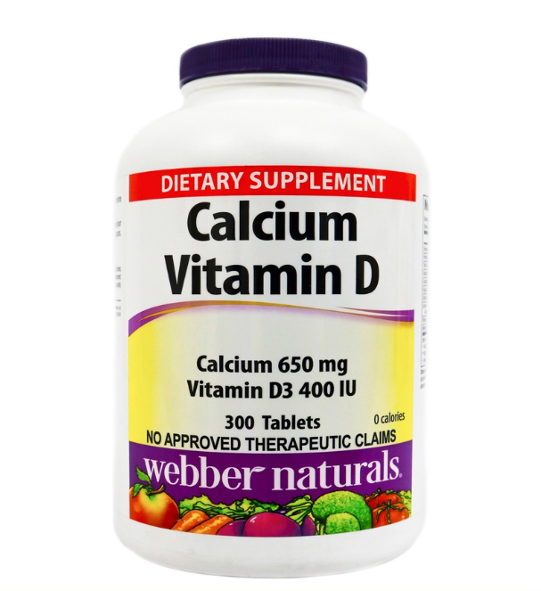Webber Naturals Calcium 650mg Vitamin D3 400 IU (300 Tablets)