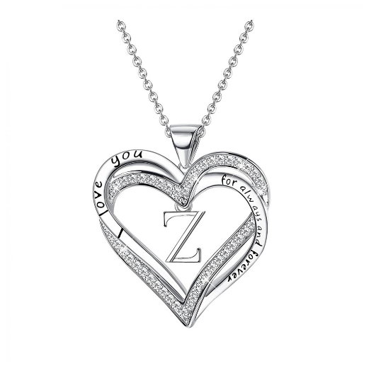 Clever Jewelry Letters Necklace A to Z Initial Heart Pendant Necklace Heart Necklace for Women Gift Dainty Initial Cubic Zirconia Alphabet Z