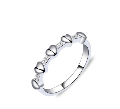 Italy Sterling Silver 5 Heart Love Ladies Ring