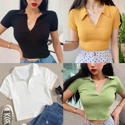 Retro Lapel Knitted Collar Tops Polo Crop Top Short Sleeves