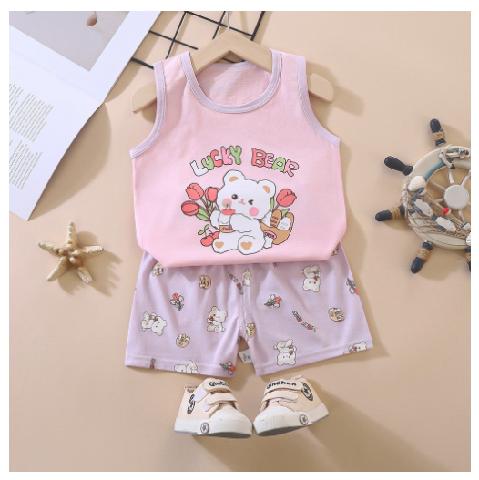 For Baby Girls & Kids Sleeveless Shorts Set Pure Cotton Summer Wear For Kids Girls S7