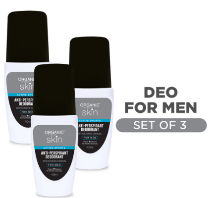 Organic Skin Japan Anti-Perspirant Deodorant For Men 40ml Underarm Whitening Deo Roll On Set of 3