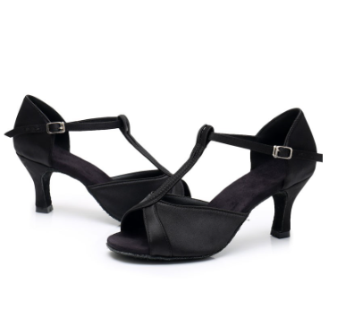 Black Adult Latin Dance Shoes Middle Heel Dancing Shoes 5cm 7cm Soft Bottom Half Palm Indoor