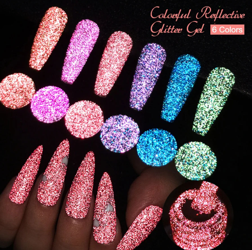 1pc 8ml Reflective Glitter Gel Nail Polish  Holographic Laser Sparkly Diamond Soak Off UV LED Gel Polish For Home Manicure Nail Art Salon