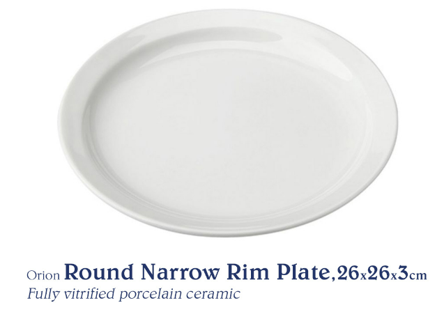 Chef's Classic Orion Ceramic Round Narrow Rim Plate, 26x26x3cm