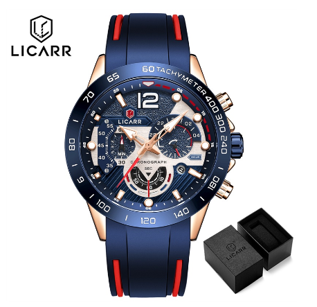 LICARR Brand Men Watch Original Fashion Sport Casual Chronograph Quartz Men's Watches Waterproof Luminous 9511 BLUE