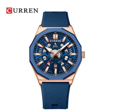 CURREN New Men's Watch Sports Casual Silicone Strap Pointer Luminous Dial Automatic Calendar Waterproof 8437 X BLUE