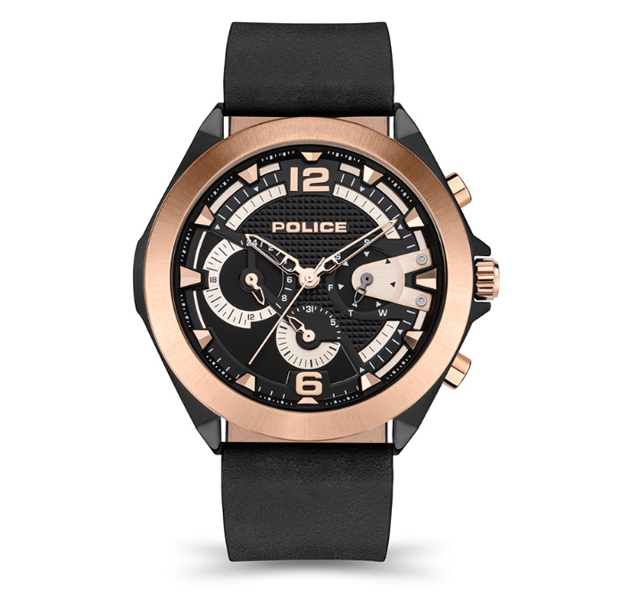 Police Zenith Black Leather Analog Quartz Watch For Men PPEWJF2108740