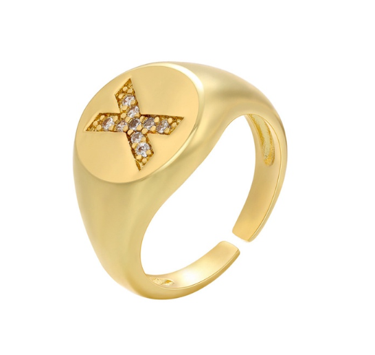 Maxzone A-Z Letter Hip Hop Gold Color Metal Finger Rings Adjustable Opening Ring Initials Name Alphabet Female Party Fashion Jewelry X