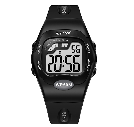TPW 37mm Midsize Digital Watch For Women Teenage 50 Meter Water Resistant Wrist Watch Sport BLACK
