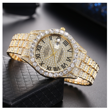 new rhinestone starry hip hop men's watch magnifying glass calendar full diamond roman scale alloy steel band watch men F4