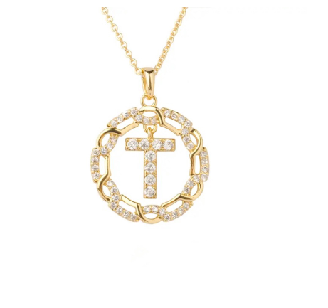 YH 18K Thai gold plated lnitials Pendant A-Z Letter Necklace For Women （3lengths Free Adjustment）T