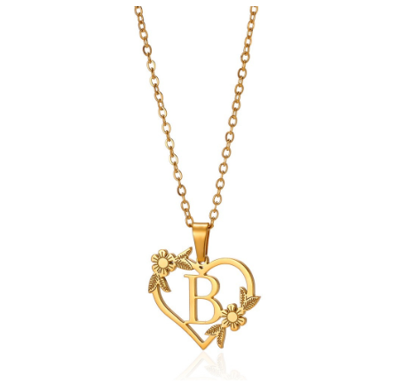 New Personalized Creative Gold Plated Stainless Steel Love Flower Hollow Heart A-Z Letter Necklace Initial Name Pendant Women's R