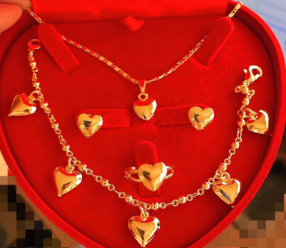 18k Bangkok gold 4in1 Set Earrings Necklace Bracelet Ring
