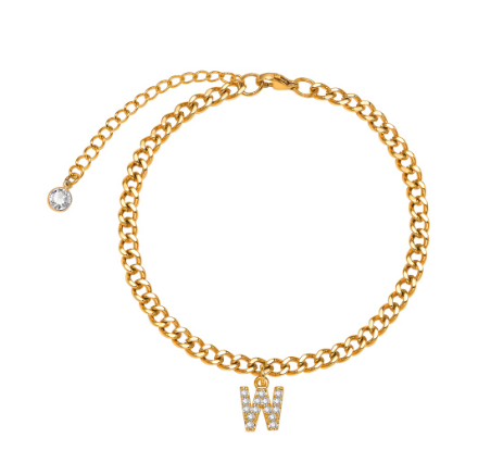 Vnox Initial Ankle Bracelets for Women, 14K Gold Plated Cuban Chain Initial Anklets for Women Anklet Foot Jewelry 22