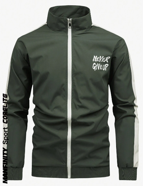 Manfinity Sport Corelite Men's Letter Print Zip-Up Sports Jacket Workout Tops