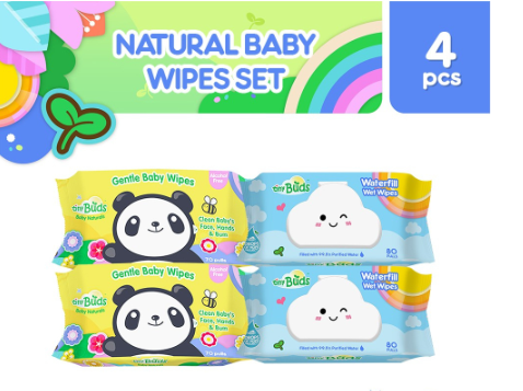 Tiny Buds Natural Baby Wipes Set (Waterfill Wet Wipes & Organic Baby Wipes)