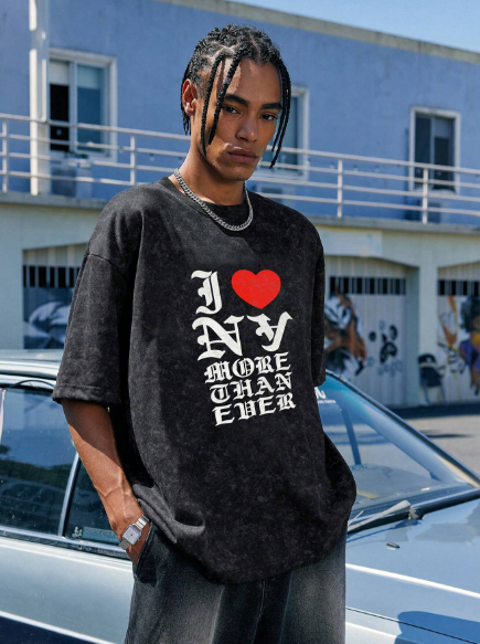 Men Short Sleeve Tee With Washed-Look Letter Print For Summer