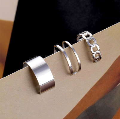 3Pcs/set Punk Cool unisex silver Ring Couple Set