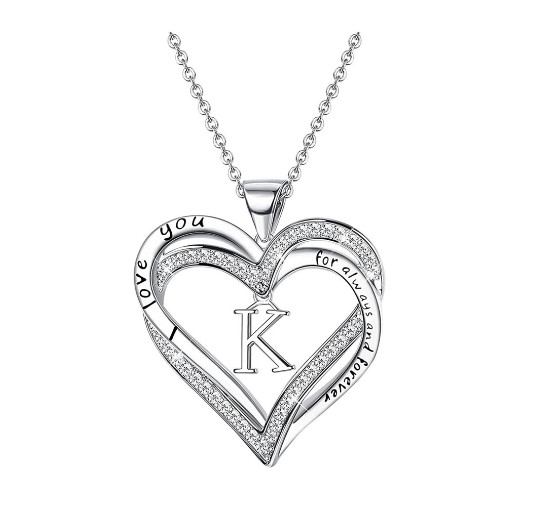 Clever Jewelry Letters Necklace A to Z Initial Heart Pendant Necklace Heart Necklace for Women Gift Dainty Initial Cubic Zirconia Alphabet K
