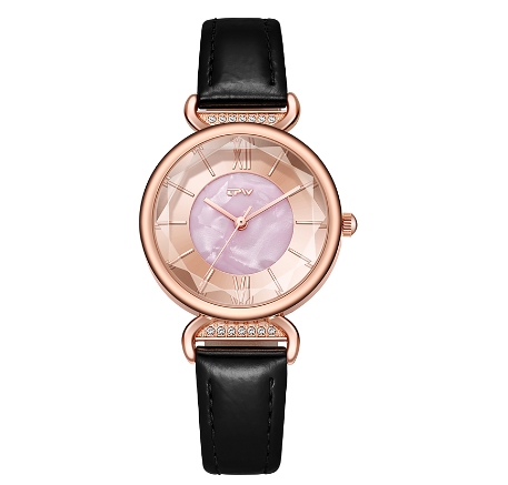 TPW Watch for Women Dial Gold Plated Case Quartz Watch PU Leather Strap Wristwatch BLACK GOLD