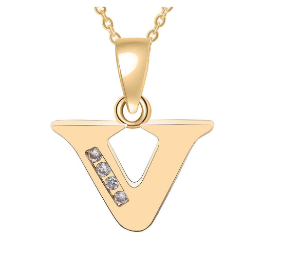 Couple Jewelry Fashion Gift Gold Color Cubic Zirconia A-Z Letter Copper Women Chain Pendant Initial V