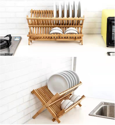Foldable drain Rack Kitchen Wooden Cutlery Rack Kitchen Dish Rack Drainer Tableware Storage rack