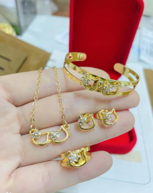 14k Child 4in1 necklace earrings bracelet ring