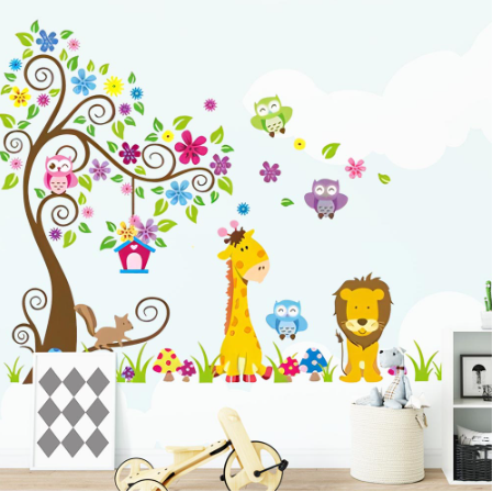 Cartoon Animal Tree Wall Stickers Waterproof Removable Wallpaper Wall Decals Design for Room Decor