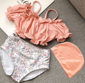 Children Swimsuit Girls Split Cute Sling Baby Korean Princess Puff Sleeve Hot Spring Beach