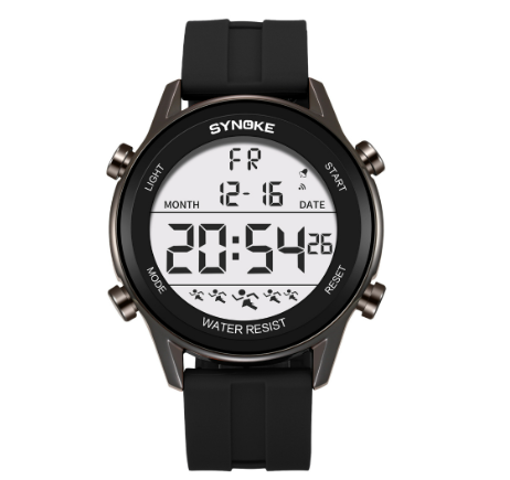 SYNOKE Men's Sports Electronic Watch Lightweight Design Fashion Trend Nightlight Waterproof Men's and Women's Digital Watch BLACK