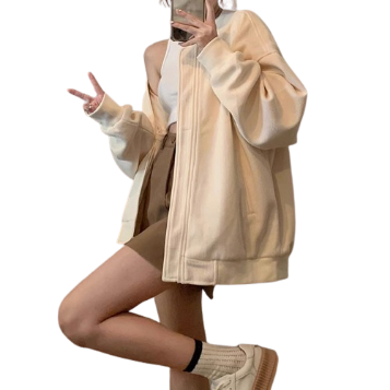 Lovito Women Casual Plain Zipper Fabric Stitching Jacket LNE29273 (Off White)