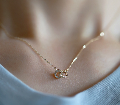 S925 Sterling Silver Necklace Full Diamond Double Interlocking Pendant Clavicle Chain