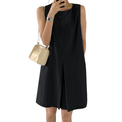 ZANZEA Women Summer Sleeveless Crew Neck Back Button Knee Length Dresses