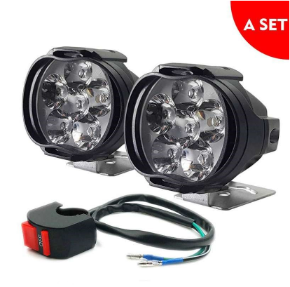 Motorcycle External LED Spotlight 6 LED 8W 1000LM 6500K Light Replacement Kit Switch 2Pcs/set