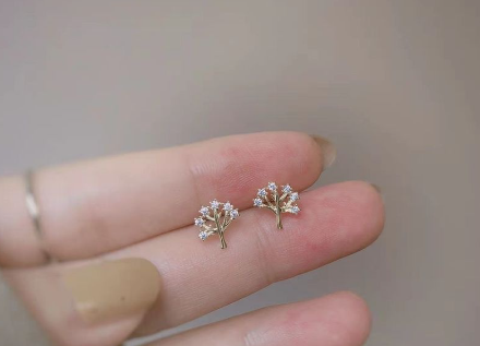 Tree of Life Korea Mini Gold Earrings Stud Earrings Ear Trendy Jewelry Accessory