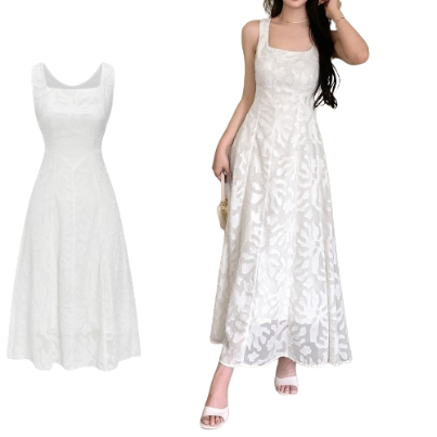 Lovito Women Casual Ditsy Floral Double Layer Dress L65ED124 (White)