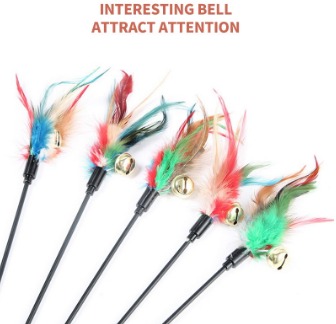 Cat Teaser Toy Pet Cat Puppy Teaser Bell Feather Stick Rod Funny Interactive Toy